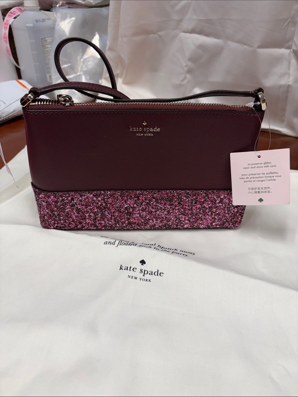 kate spade flash glitter fabric crossbody K8711 comes with a dust bag